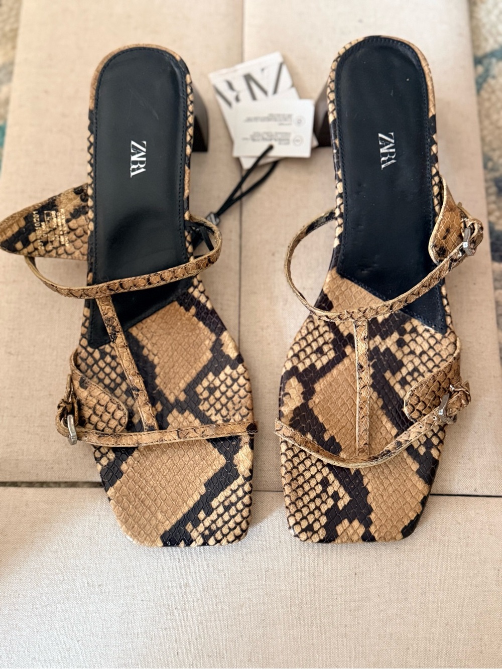 Zara Brown Snake-Print Strappy Heeled Mules sz 40 NWT